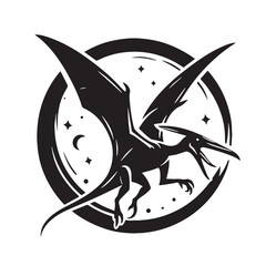 Black Color Pteranodon Silhouette Vector Illustration, Solid White Background. minimal vector design © blackworld