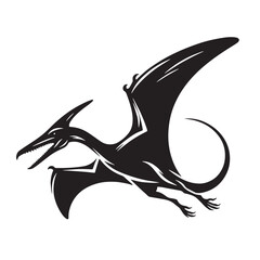 Black Color Pteranodon Silhouette Vector Illustration, Solid White Background. minimal vector design © blackworld