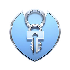 A light blue heart-shaped icon featuring a key and lock.