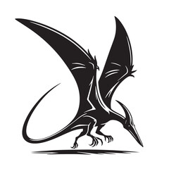 Black Color Pteranodon Silhouette Vector Illustration, Solid White Background. minimal vector design © blackworld