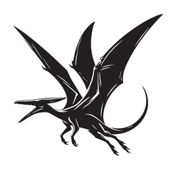 Black Color Pteranodon Silhouette Vector Illustration, Solid White Background. minimal vector design © blackworld