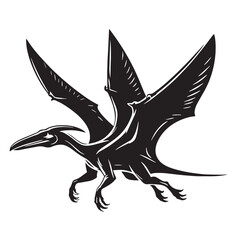 Black Color Pteranodon Silhouette Vector Illustration, Solid White Background. minimal vector design © blackworld