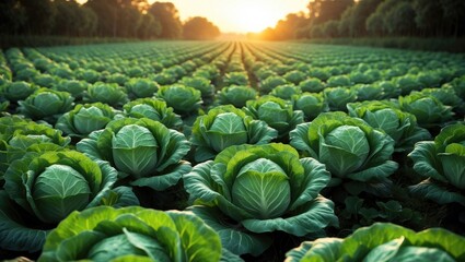Cabbage crops at dusk