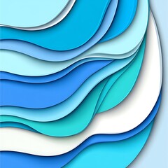 Abstract layered wavy shapes in cool blue tones