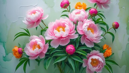 Fototapeta premium Peonies: Versatile for Background Use, Standalone Decor, Postcards, Wallpaper, and Printing