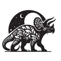 Black Color Triceratops Silhouette Vector Illustration, Solid White Background. minimal vector design