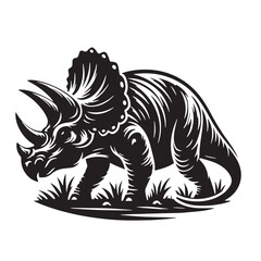 Black Color Triceratops Silhouette Vector Illustration, Solid White Background. minimal vector design