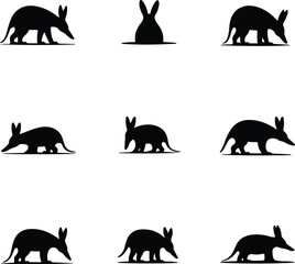 Aardvark Silhouette Set – Wild Animal Vector Icons Collection Aardvark Icons Pack – Unique Wildlife Silhouette Bundle