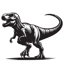 Fototapeta premium Black Color Tyrannosaurus rex Silhouette Vector Illustration, Solid White Background. minimal vector design