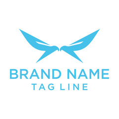 Contemporary blue logo with minimalist illustrations of two birds facing centrally with stylized wings. Represents unity, balance, and a forward-thinking approach.