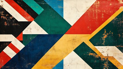 Abstract geometric pattern with vibrant colors and textures.