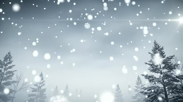 Snow falling gently from the sky in a peaceful winter setting.