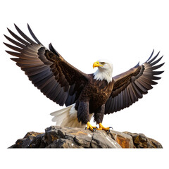 Naklejka premium Untitled design - Stylized Bald Eagle Perched on a Rocky Cliff Edge, Transparent PNG”And transparent the background.