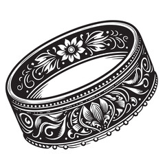 Black Color Bangle Silhouette Vector Illustration, Solid White Background. minimal vector design