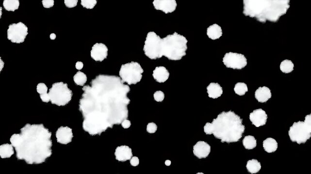 Video of realistic soft snow chunks falling in front of a solid black screen background for chroma key use.