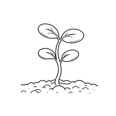 Little seedling sprout cute cartoon outline line art illustration. Gardening farming agriculture coloring book page activity worksheet for kids
