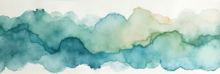 Abstract watercolor art with blue and green rippled patterns
