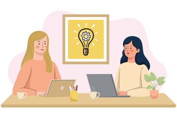 Women working together on laptops and ideas  
