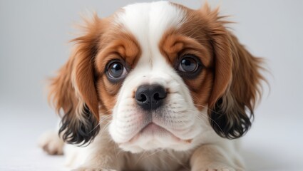 Fototapeta premium Puppy of Cavalier King Charles Spaniel, isolated on a white surface