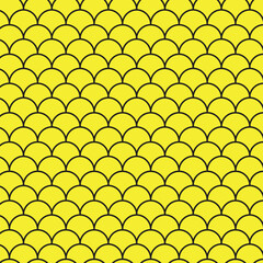  simple abstract black colour fish scale pattern design with yellow colour background. © nasrin