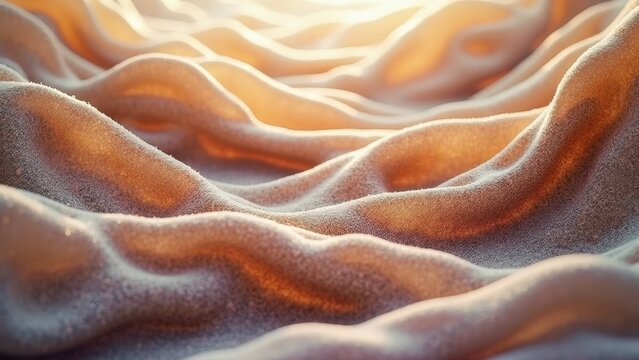 Golden sand dunes under soft sunrise light