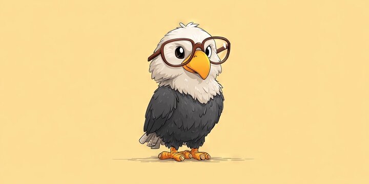 Cute little bald eagle, with a pair of glasses, fatter