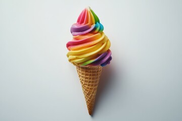 Colorful swirled ice cream cone dessert studio minimalist close-up fun treat