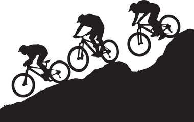 Naklejka premium Vector Mountain Bike Riders Descending Hill