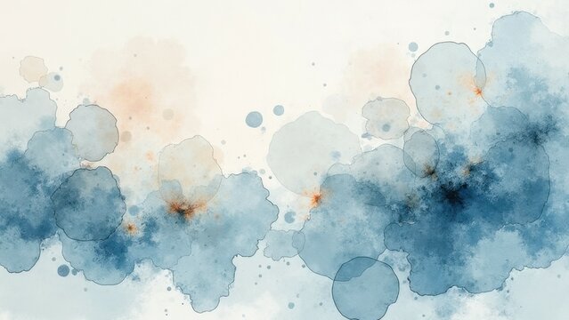 Abstract blue and beige watercolor clouds with soft textures and patterns