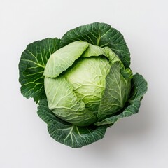 Fresh green cabbage head isolated on a white background