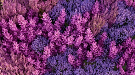Fototapeta premium Purple and pink heather flowers are blooming in the heather fields of Veluwe Zuiderheide park in the Netherlands. 