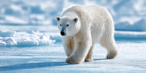 majestic polar bear walking in natural habitat outdoors