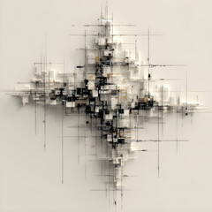 Abstract with grid-based structure, black lines, white background