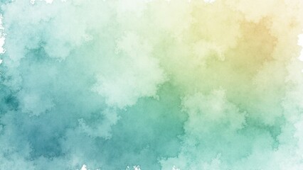 Fototapeta premium Pastel watercolor texture with soft green and yellow gradient clouds