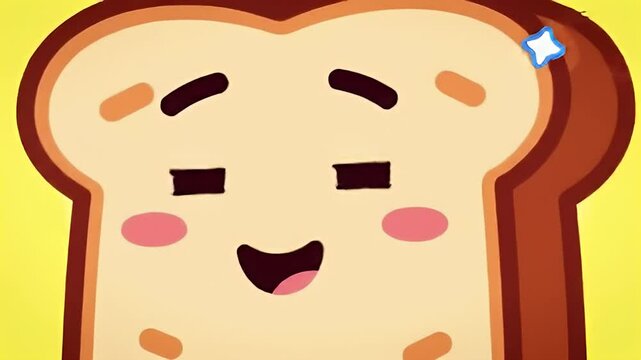 Cute Cartoon Bread Slice Face with Smiling Expression on Yellow Background