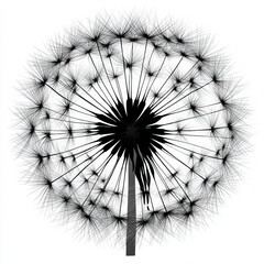 Obraz premium dandelion silhouette , black and white illustration isolated on white background