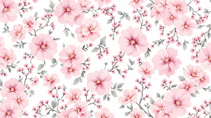 Seamless floral pattern watercolor, Pink watercolor flowers background