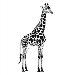 Naklejka premium giraffe silhouette , black and white illustration isolated on white background