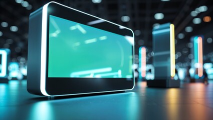 Modern Digital Signage Display in Futuristic Setting Mockup