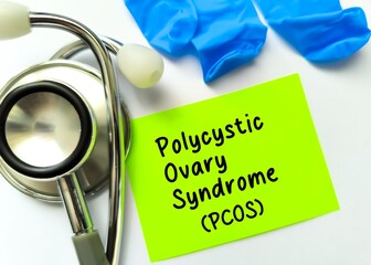 PCOS or Polycystic ovary syndrome medical term, medical conceptual image.