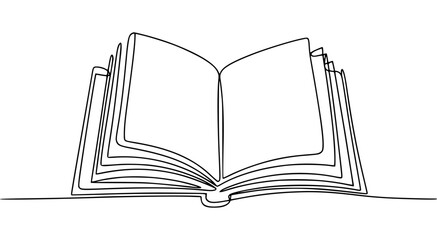 Open book continuous line drawing illustration