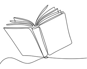 Open book one line art illustration