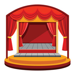 Classic Theater Stage with Red Curtains and Wooden Platform Illustration Vector White Eps file