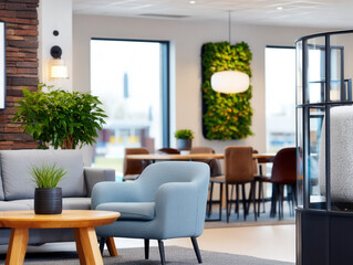 Sustainable bamboo-furnished eco office with living plant walls