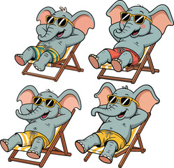 Cartoon Elephant Lounging on Beach Chair with Sunglasses vector illustration