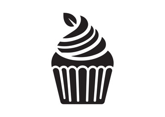 Cupcake Silhouette Black Vector White Background