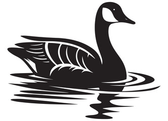 Canada Goose Swimming in Water Silhouette Illustration Design