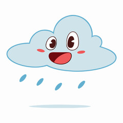 Happy Cartoon Cloud Raining - Cute Weather Illustration