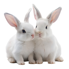 Obraz premium Two adorable white baby rabbits cuddle closely one nuzzling the other's cheek