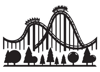 Exciting Roller Coaster Ride Vector Silhouette with Forest Background